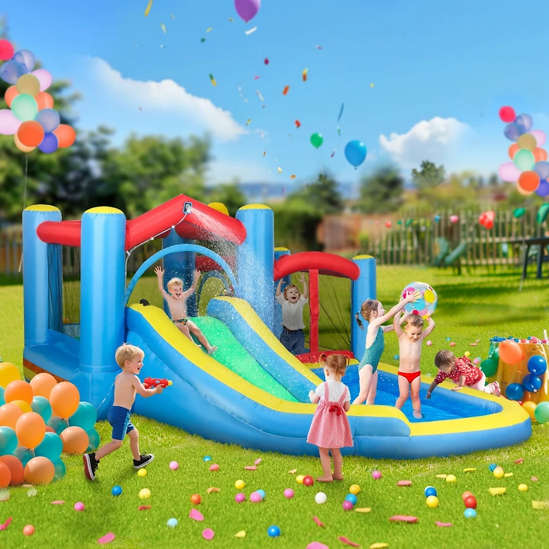 Qaba Inflatable Water Slide Bounce House w/ 550W Blower 12.6' x 9.5' x 5.9'