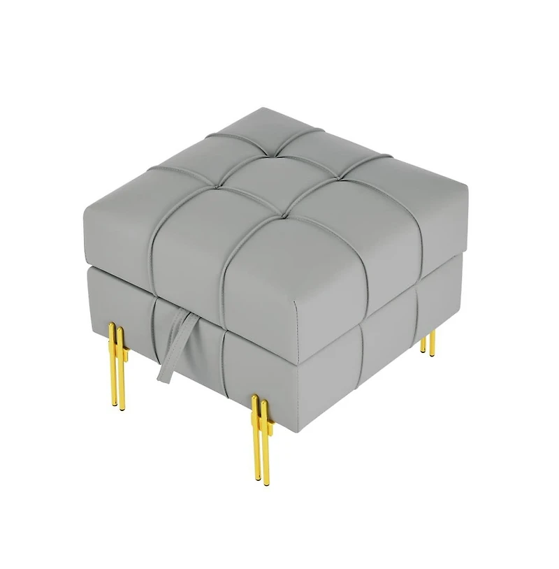 Anti-Scratch Pu Leather Storage Ottoman, Upholstered Footstool with Gold Stainless Steel Legs for Bedroom or Living Room-The Pop Home