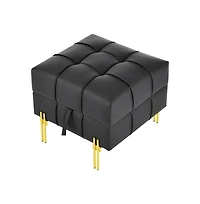 Anti-Scratch Leather Storage Ottoman Pet Friendly Upholstered Bench with Golden Stainless Steel Legs for Entryway Bedroom or Living Room-The Pop Home