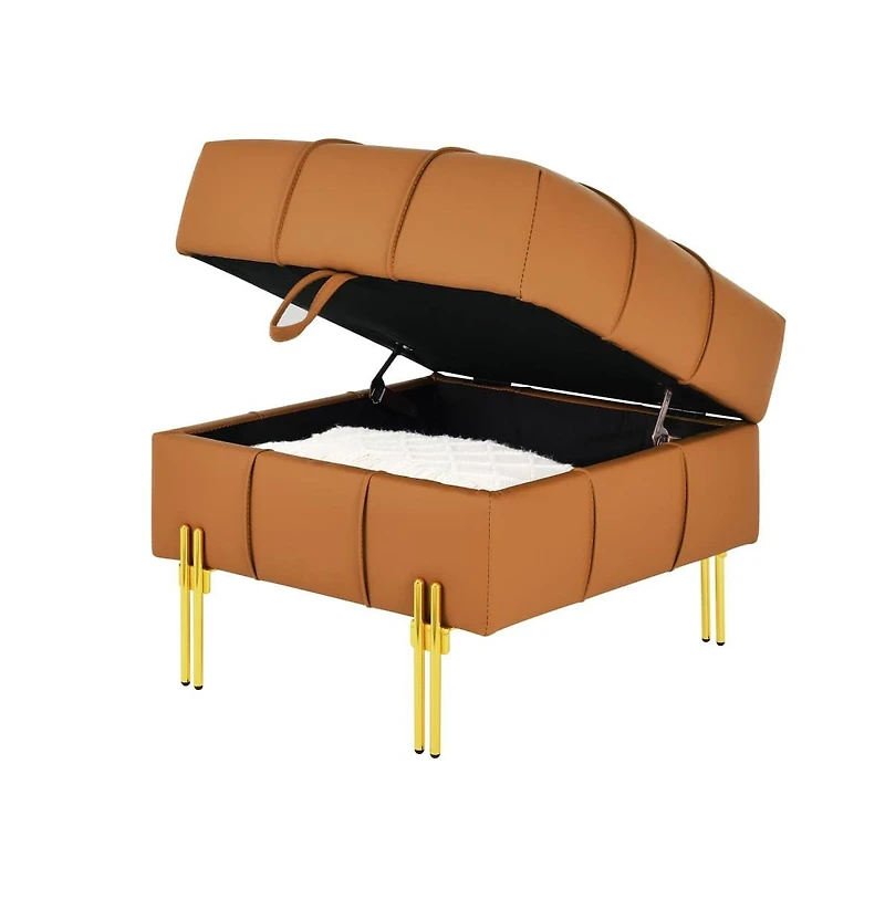 Anti-Scratch Pu Leather Storage Ottoman, Upholstered Footstool with Gold Stainless Steel Legs for Bedroom or Living Room-The Pop Home