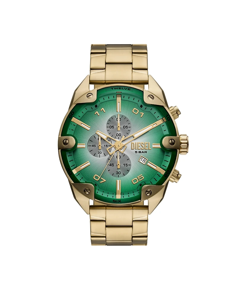 Diesel Men's Spiked Quartz Chronograph Gold Stainless Steel Watch, 49mm