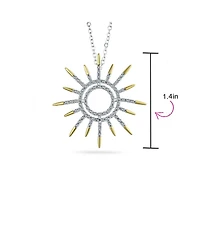 Bling Jewelry Summer Flaming Sunshine Two Tone Micro Pave Cz Starburst Celestial Sunburst Pendant Necklace 14K Gold Brass