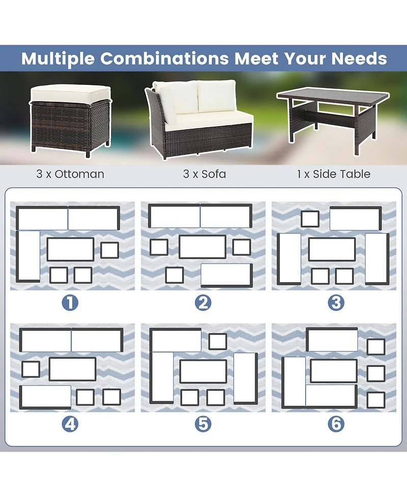 Gymax 7PCS Wicker Patio Conversation Furniture Set Sectional Sofa Set w/ Cushions