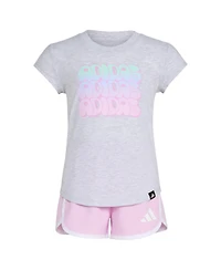 adidas Toddler and Little Girls 2-Piece Cap Sleeve Heather T-Shirt Woven Short Set
