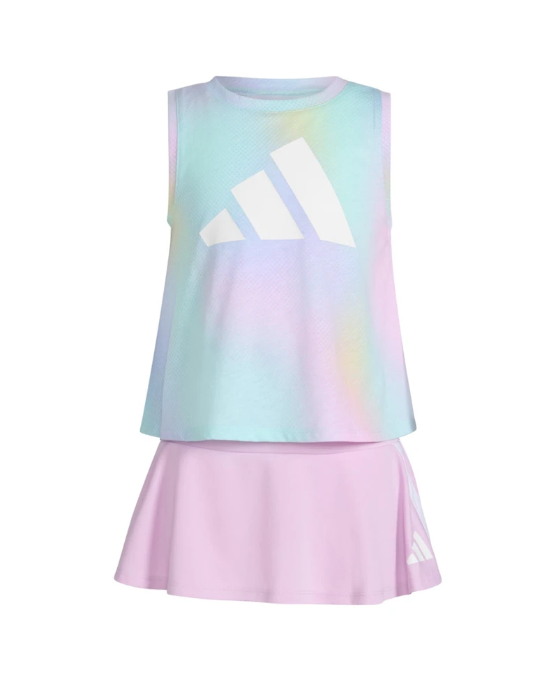 adidas Toddler and Little Girls 2-Piece Printed Tank 3-Stripe Skort Set