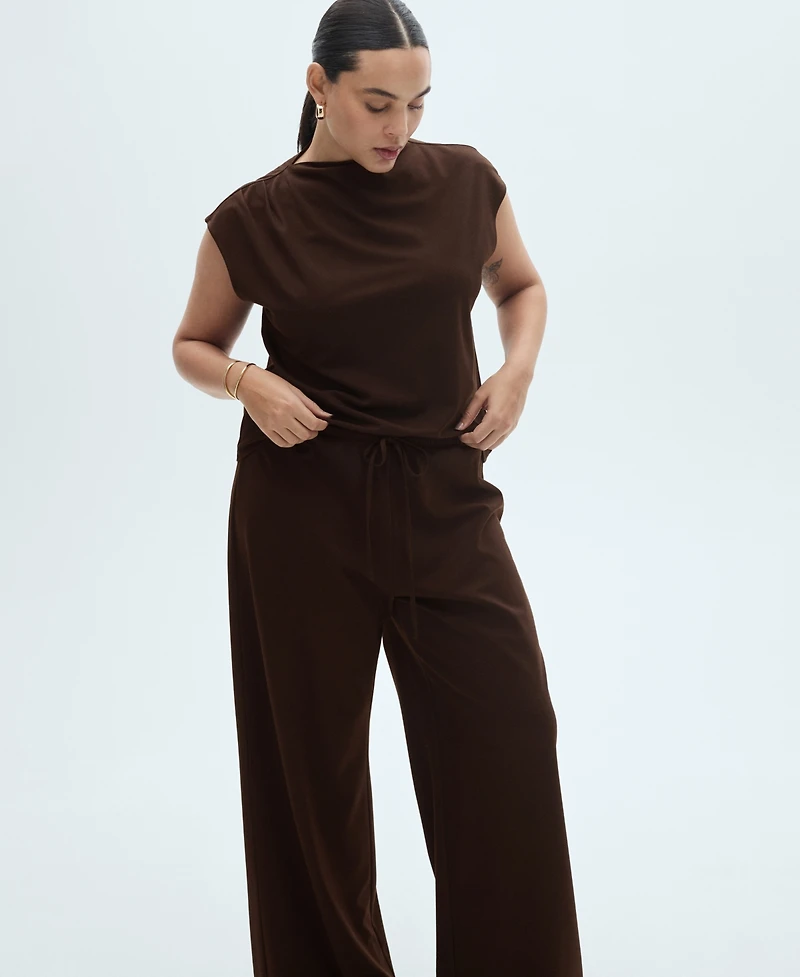 Mango Women's Elastic Waist Wide Leg Trousers
