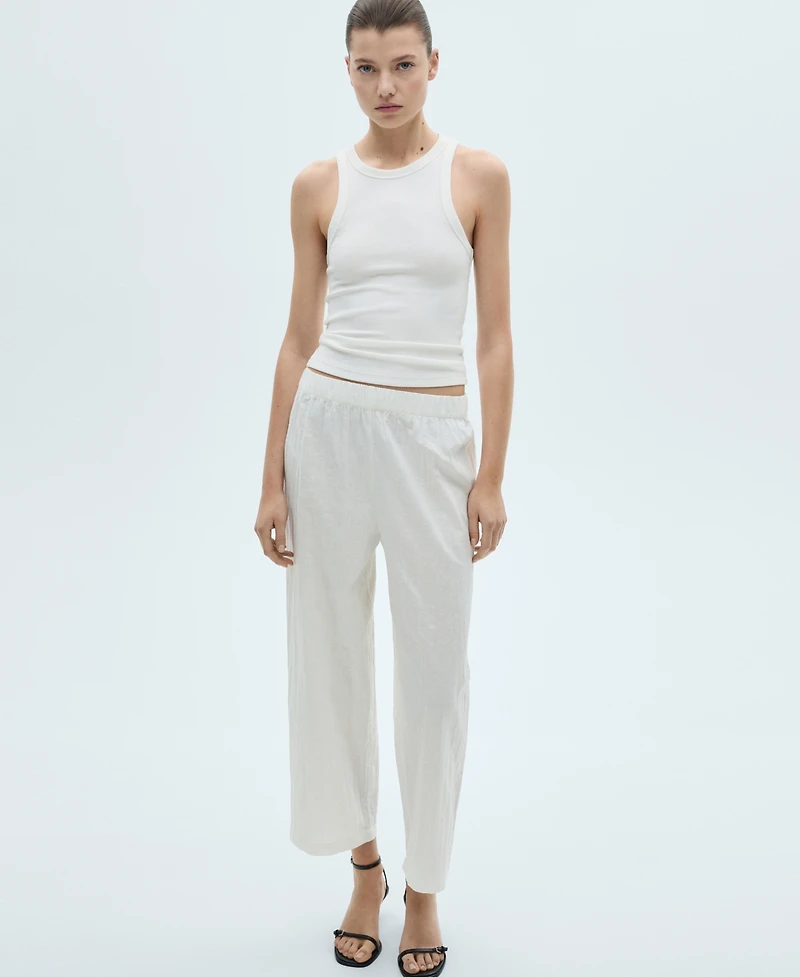 Mango Women's Linen-Blend Culotte Suit Pants