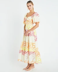 English Factory Women's Cotton Eyelet Puff-Sleeve Maxi Dress