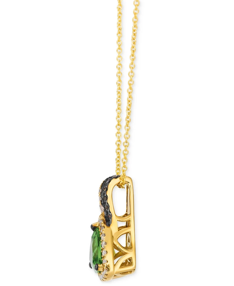 Le Vian Green Apple Peridot (1-1/6 ct. t.w.) & Diamond (1/5 ct. t.w.) Trillion Halo Adjustable 20" Pendant Necklace in 14k Gold