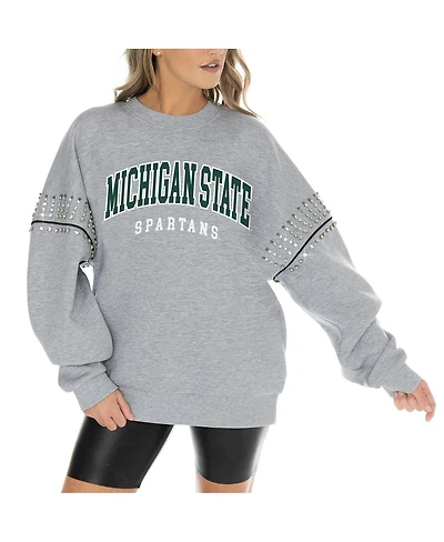 Gameday Couture Women's Heather Gray Michigan State Spartans Competitive Edge Oversized Fleece Pullover Sweatshirt
