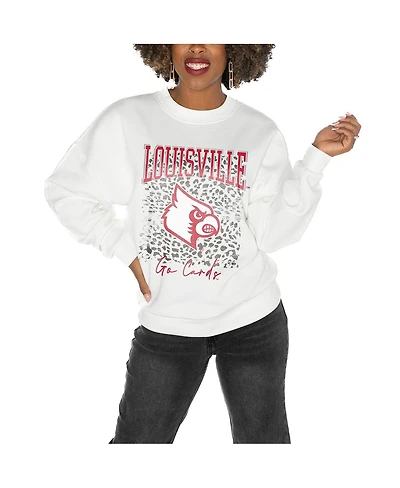 Gameday Couture Women's White Louisville Cardinals Drop Shoulder Fleece Pullover Sweatshirt