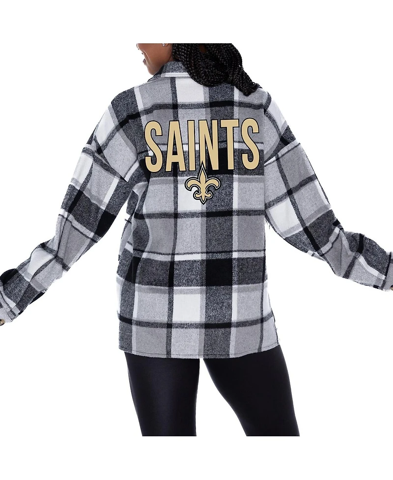 Gameday Couture Women's Gray New Orleans Saints Field Side Fun Plaid Button-Up Overshirt Top