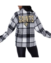 Gameday Couture Women's Gray New Orleans Saints Field Side Fun Plaid Button-Up Overshirt Top