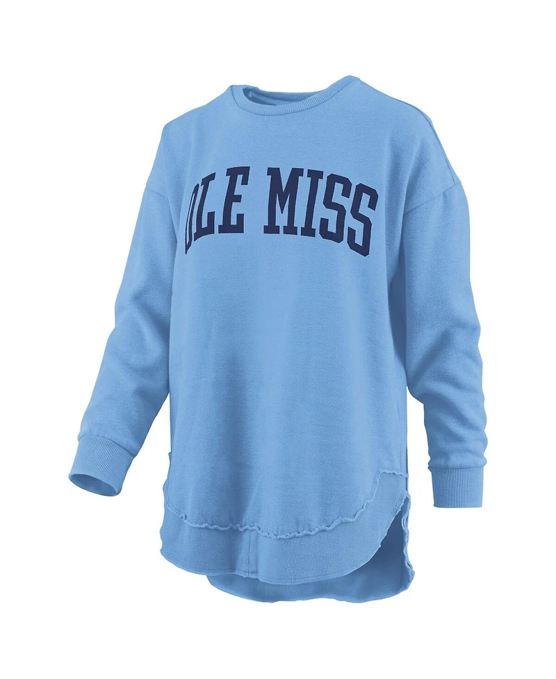 Pressbox Women's Powder Blue Ole Miss Rebels Melange Poncho Vintage Fleece Long Sleeve Pullover Sweatshirt