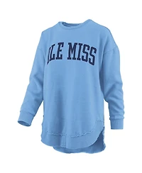 Pressbox Women's Powder Blue Ole Miss Rebels Melange Poncho Vintage Fleece Long Sleeve Pullover Sweatshirt