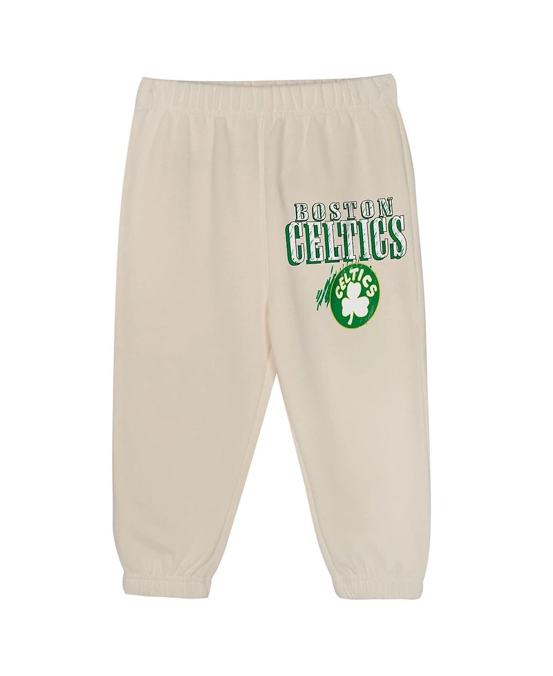 Mitchell & Ness Toddler 2-Piece Cream Boston Celtics Hang Time Oversized Pullover Hoodie and Pants Set