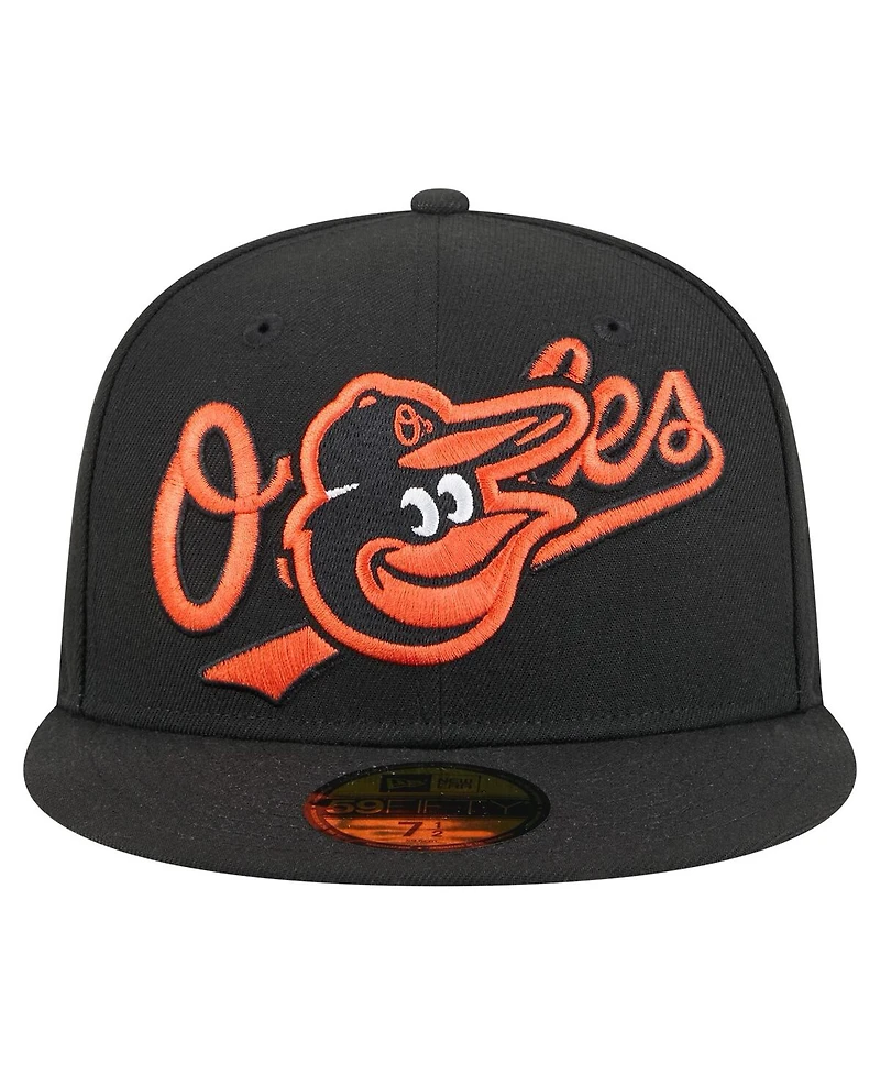 New Era Men's Black Baltimore Orioles Overlap 59FIFTY Fitted Hat