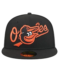 New Era Men's Black Baltimore Orioles Overlap 59FIFTY Fitted Hat