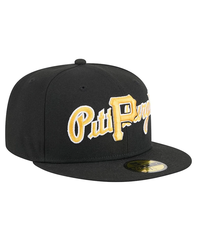 New Era Men's Black Pittsburgh Pirates Overlap 59FIFTY Fitted Hat