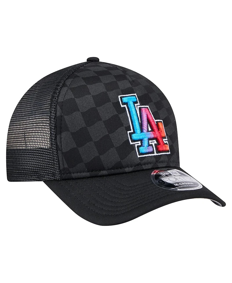 New Era Men's Black Los Angeles Dodgers Gradient 9FORTY A-Frame M-Crown Trucker Adjustable Hat