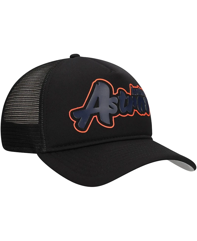 New Era Men's Black Houston Astros Retro Bold A-Frame Trucker 9FORTY Adjustable Hat