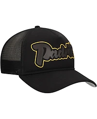 New Era Men's Black San Diego Padres Retro Bold A-Frame Trucker 9FORTY Adjustable Hat
