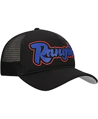 New Era Men's Black Texas Rangers Retro Bold A-Frame Trucker 9FORTY Adjustable Hat