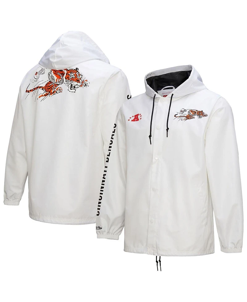 Mitchell & Ness Men's White Cincinnati Bengals Vintage Logo Coaches Full-Snap Hoodie Jacket