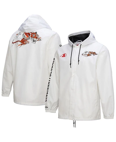 Mitchell & Ness Men's White Cincinnati Bengals Vintage Logo Coaches Full-Snap Hoodie Jacket