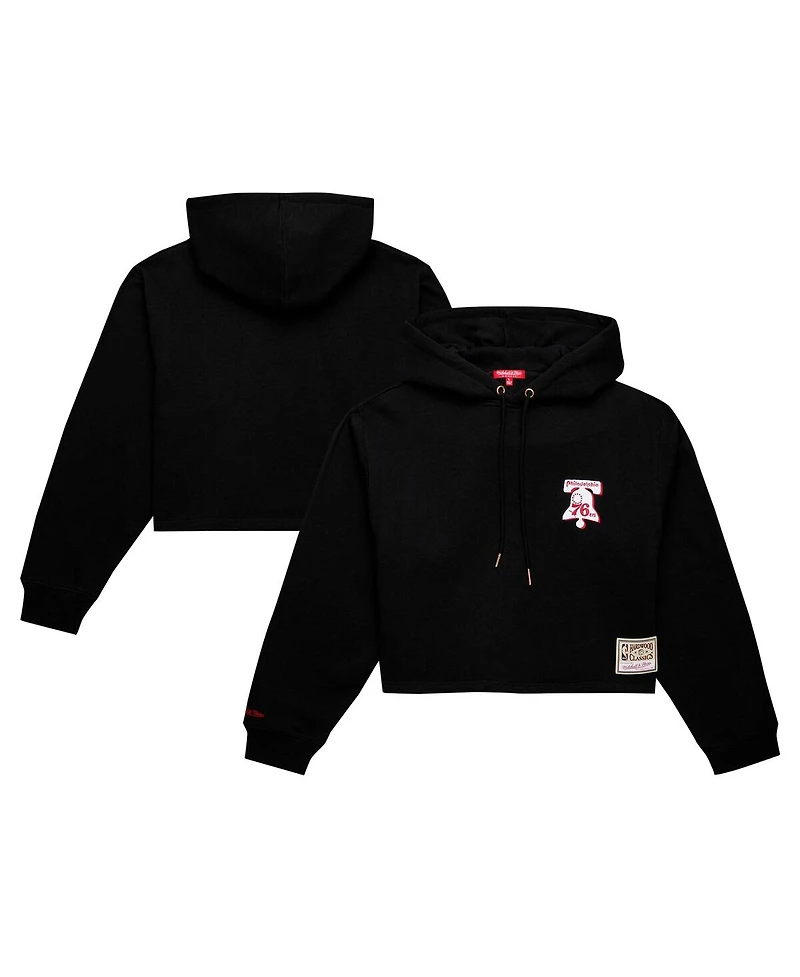 Mitchell & Ness Women's Black Philadelphia 76ers Hardwood Classics Cropped Pullover Hoodie