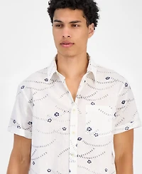 Sun + Stone Men's Damien Short Sleeve Abstract Print Linen Blend Button-Front Shirt, Exclusively at Macy's