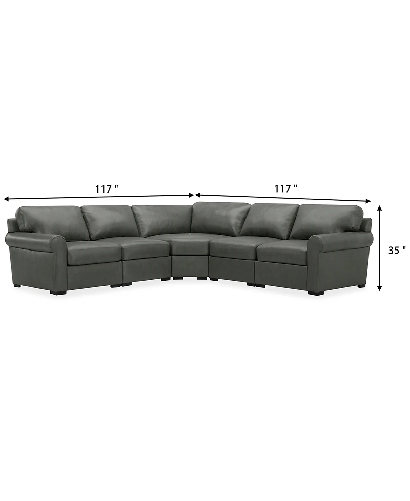 Radley Roll Arm 117" -Pc. Leather Wedge Corner L Sectional