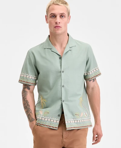Sun + Stone Men's Embroidered Palm Shirt, Macy's Exclusive