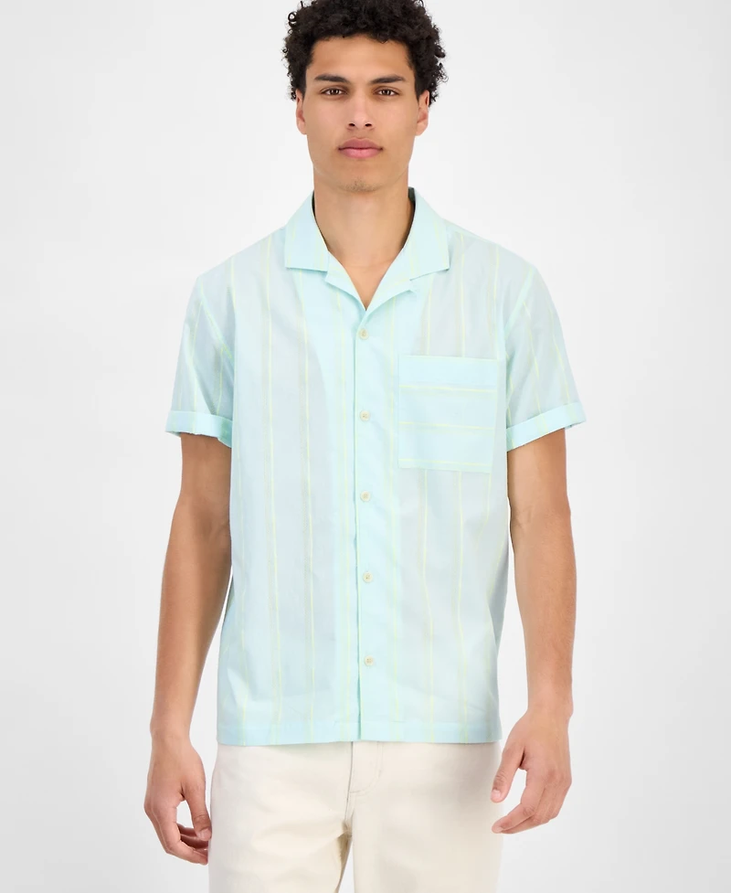 Sun + Stone Men's Adrian Short Sleeve Striped Button-Front Camp Shirt, Exclusively at Macy's