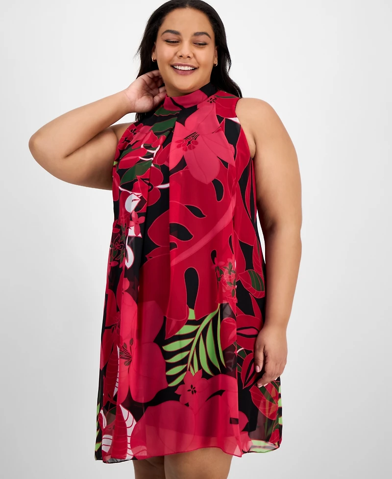 Robbie Bee Plus Bow-Back Printed Trapeze Dress