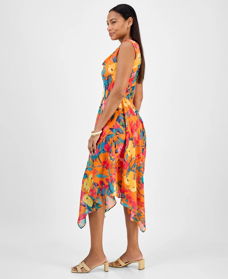 Robbie Bee Petite Cowl-Neck Sleeveless Handkerchief-Hem Dress