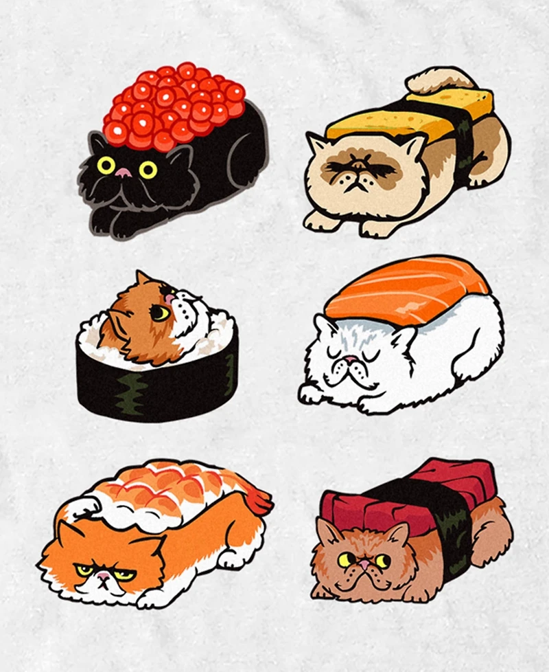Design By Humans Men's Sushi Persian Cat Short Sleeve T-Shirt