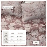 Linery & Co. Cotton Stitched Reversible Floral 3 Piece Quilt and Sham Set