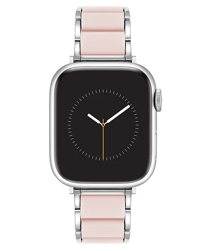 Anne Klein Women's Pink Rubberized Link with Silver-Tone Alloy Metal Band for Apple Watch 44/45/46/49mm