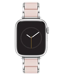 Anne Klein Women's Pink Rubberized Link with Silver-Tone Alloy Metal Band for Apple Watch 44/45/46/49mm