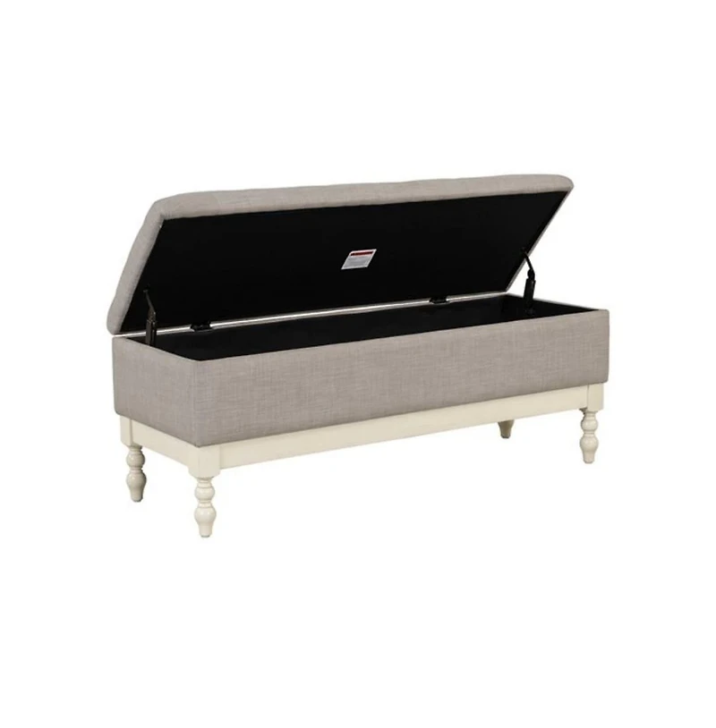 Tufted upholstered storage bench with soft-close lid, interior storage, and antique cream wood legs, perfect for bedrooms or entryways-The Pop Home