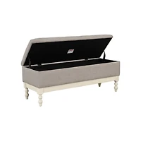 Tufted upholstered storage bench with soft-close lid, interior storage, and antique cream wood legs, perfect for bedrooms or entryways-The Pop Home