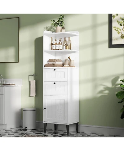 White Bathroom Storage Cabinet with 2 Drawers, 2 Shelves, and 1 Door