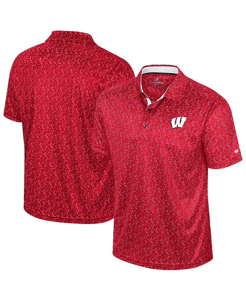 Colosseum Men's Red Wisconsin Badgers Sublimated Golf Polo Shirt