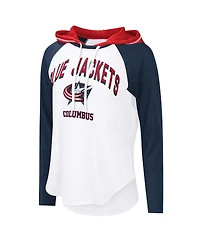 G-iii 4Her by Carl Banks Women's White/Navy Columbus Blue Jackets Vip Raglan Long Sleeve Hoodie T-Shirt
