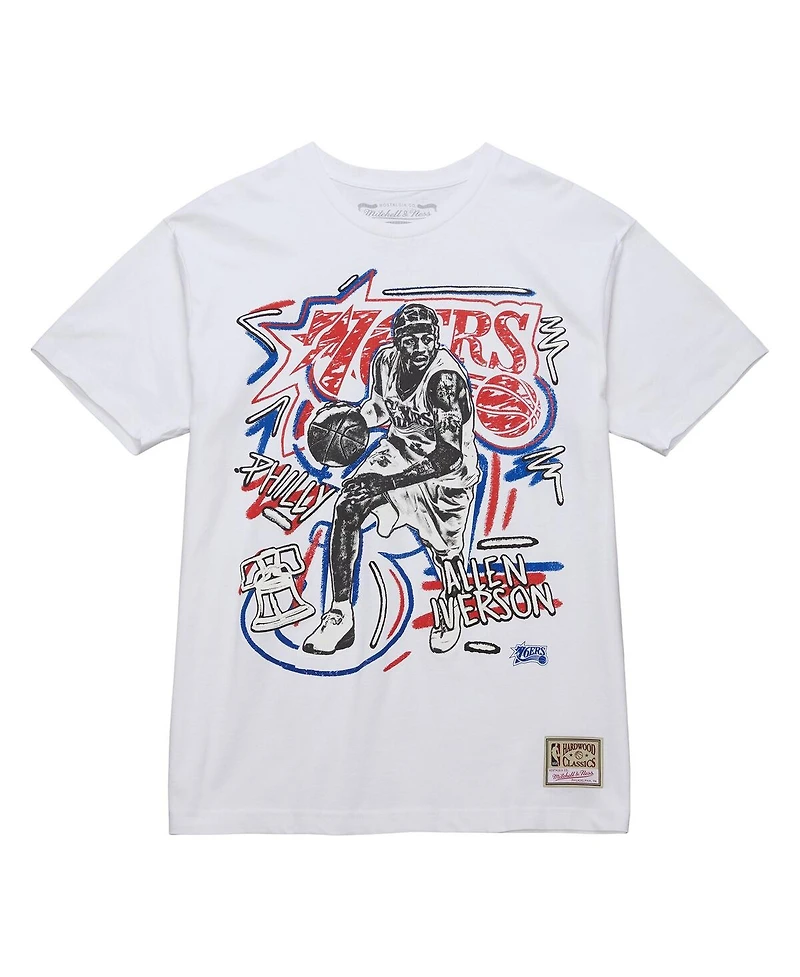 Mitchell & Ness Men's Allen Iverson White Philadelphia 76ers Hardwood Classics Chalked Up T-Shirt