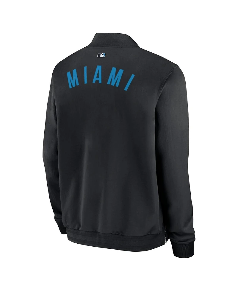 Nike Men's Black Miami Marlins Authentic Collection Dugout Full-Zip Bomber Jacket