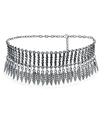 Bling Jewelry Native American Style Bohemian Boho Dangling Feather Wide Choker Necklace Western Jewelry Oxidized Silver Plated