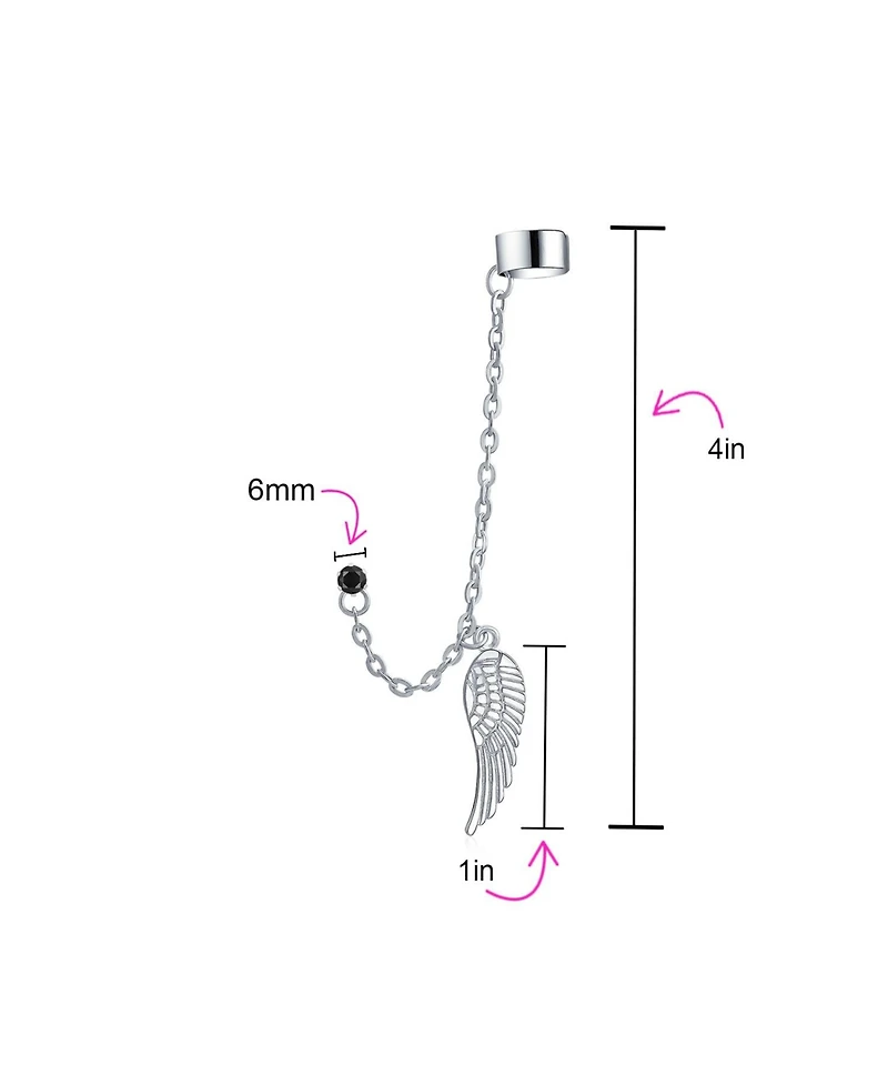 Bling Jewelry Trendy Pink Purple Black Guardian Angel Wing Feather Cartilage Ear Lobe Helix Warp Chain Ear Cuff Earring Crystal Stud Stainless Steel