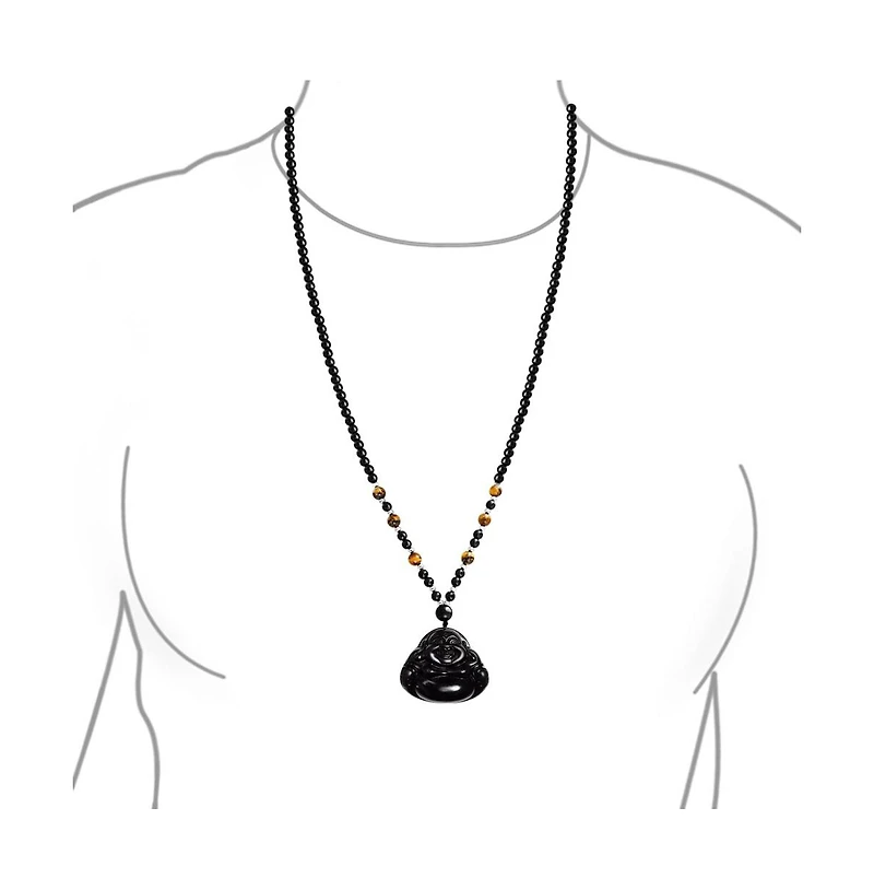 Bling Jewelry Yogi Amulet Mala Brown Black Bead Carved Long Large Boho Fashion Statement Thai Spiritual Buddha Pendant Necklace